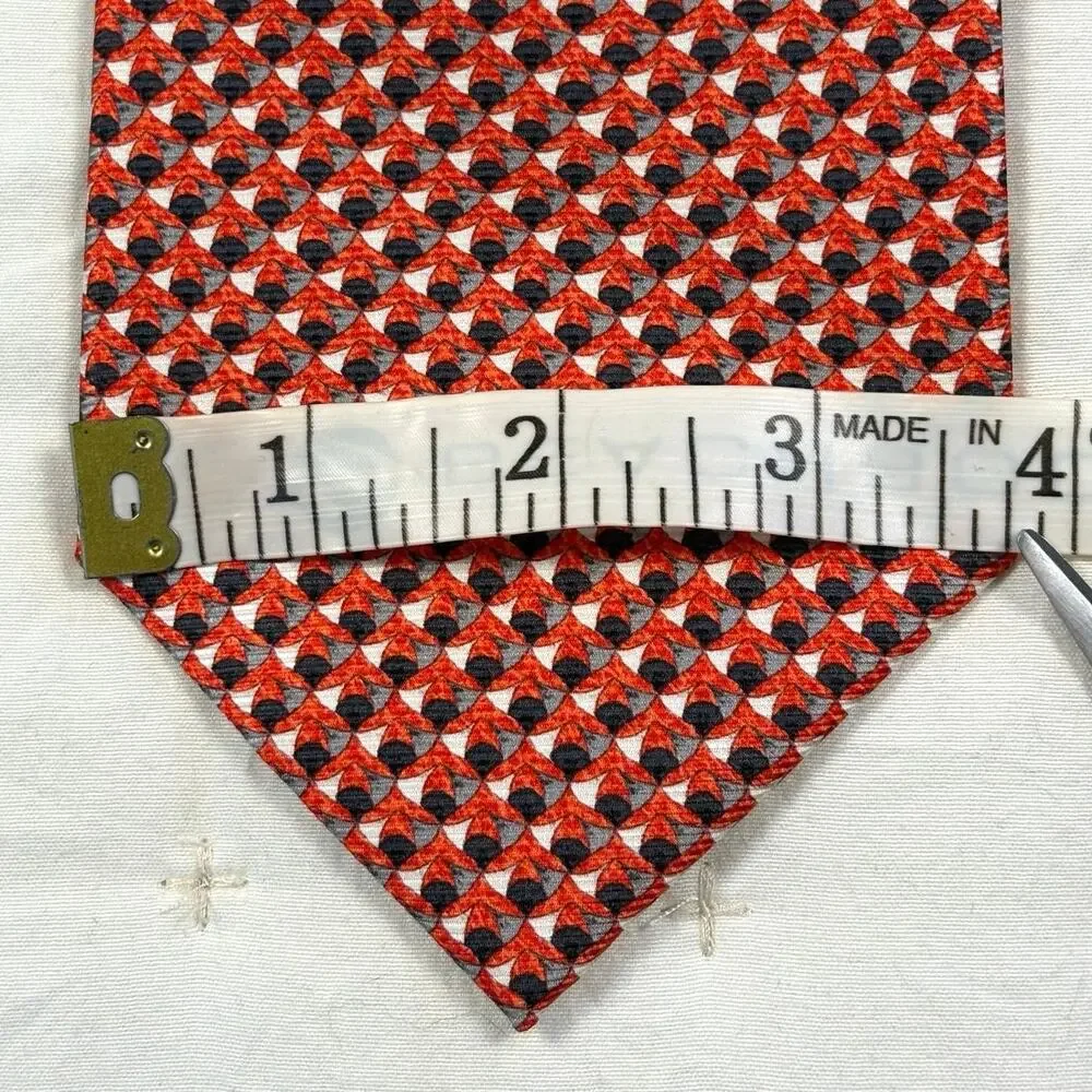 Bvlgari Geometric Print Seven Fold Tie Red 100% Silk Made in Italy